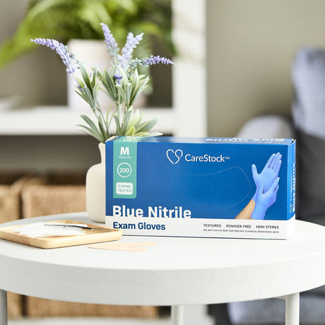 Exam Glove CareStock Medium NonSterile Nitrile Standard Cuff Length Textured Fingertips Blue Chemo Tested