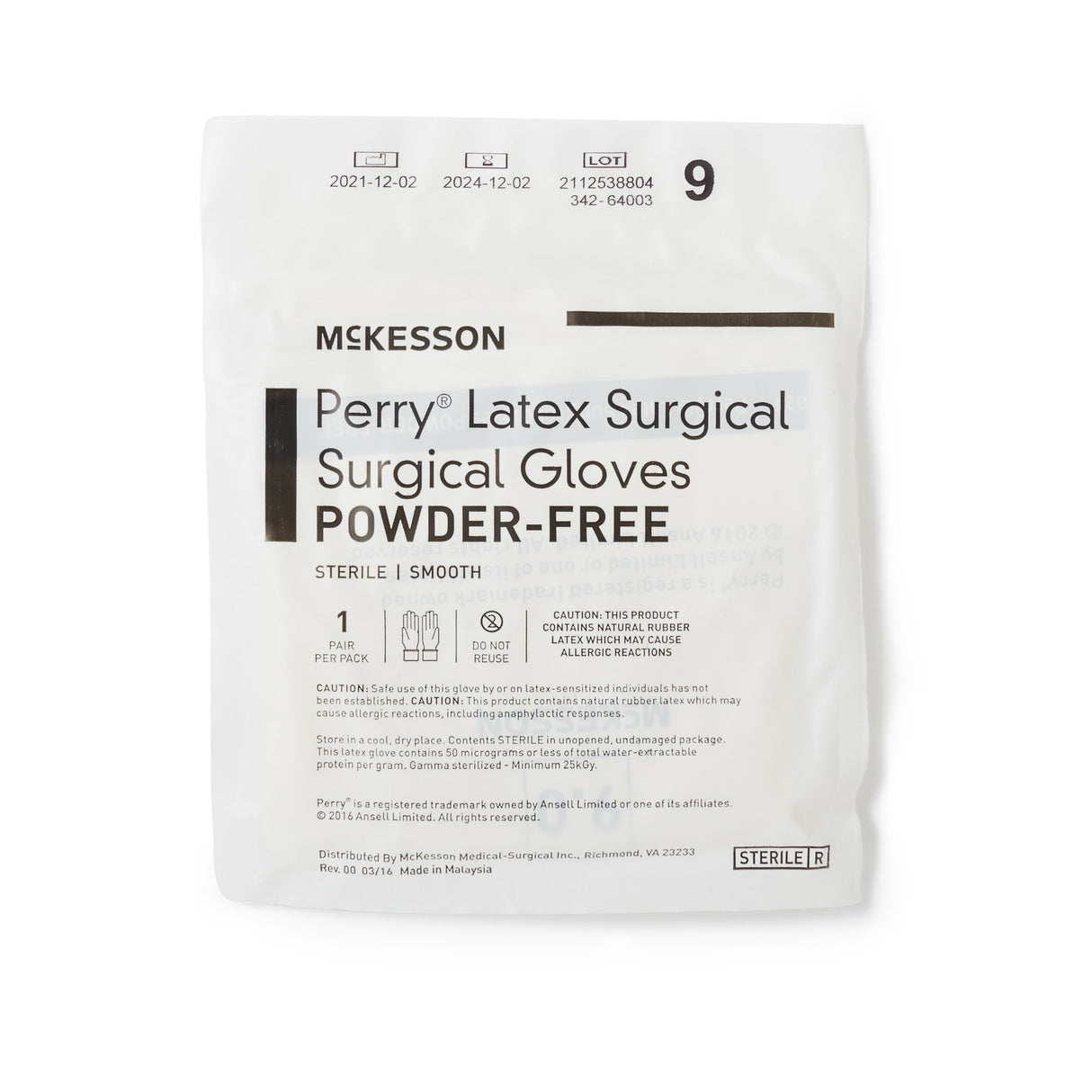 Surgical Glove McKesson Perry Size 9 Sterile Latex Standard Cuff Length Smooth Cream Not Chemo Approved