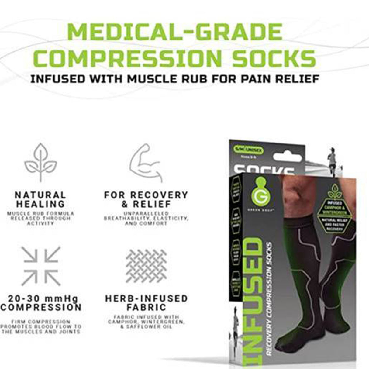 Compression Socks Green Drop Knee High Large / X-Large Black Closed Toe