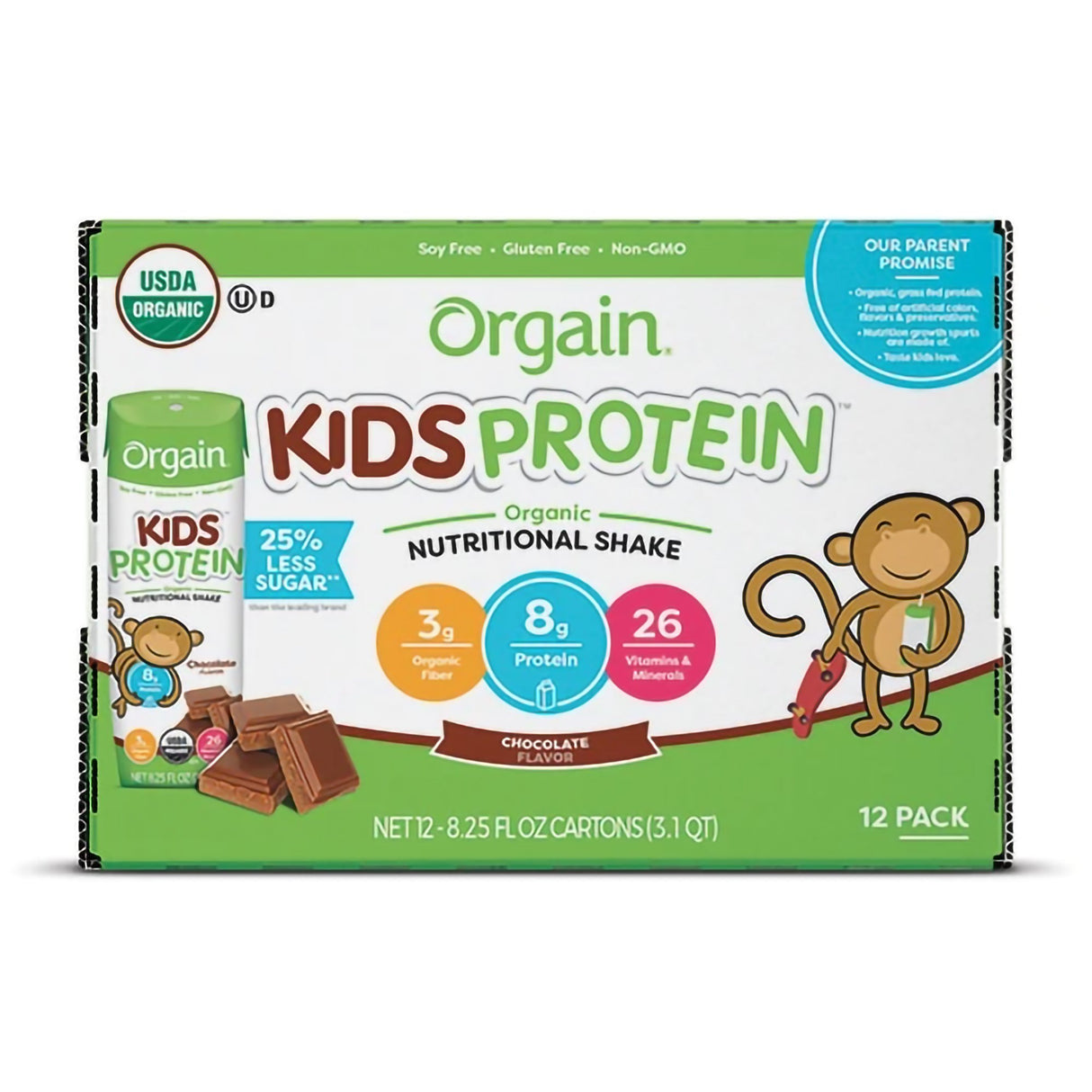 Pediatric Oral Supplement Orgain Kids Protein Organic Nutritional Shake Chocolate Flavor 8.25 oz. Carton Liquid Organic