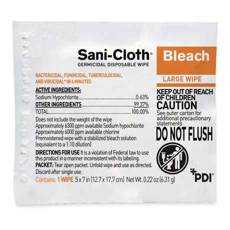 Sani-Cloth Bleach Surface Disinfectant Cleaner Premoistened Germicidal Manual Pull Wipe 40 Count Individual Packet Chlorine Scent NonSterile