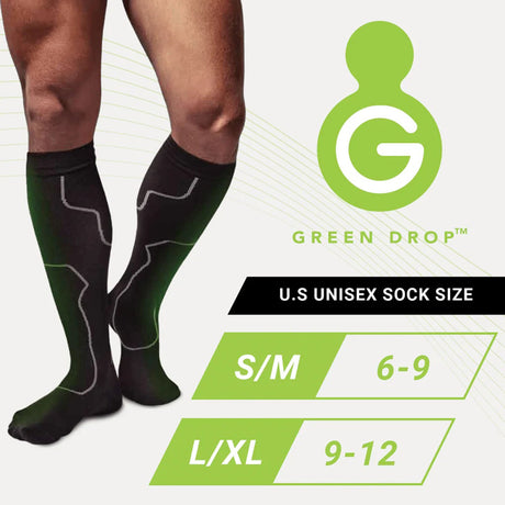 Compression Socks Green Drop Knee High Large / X-Large Black Closed Toe