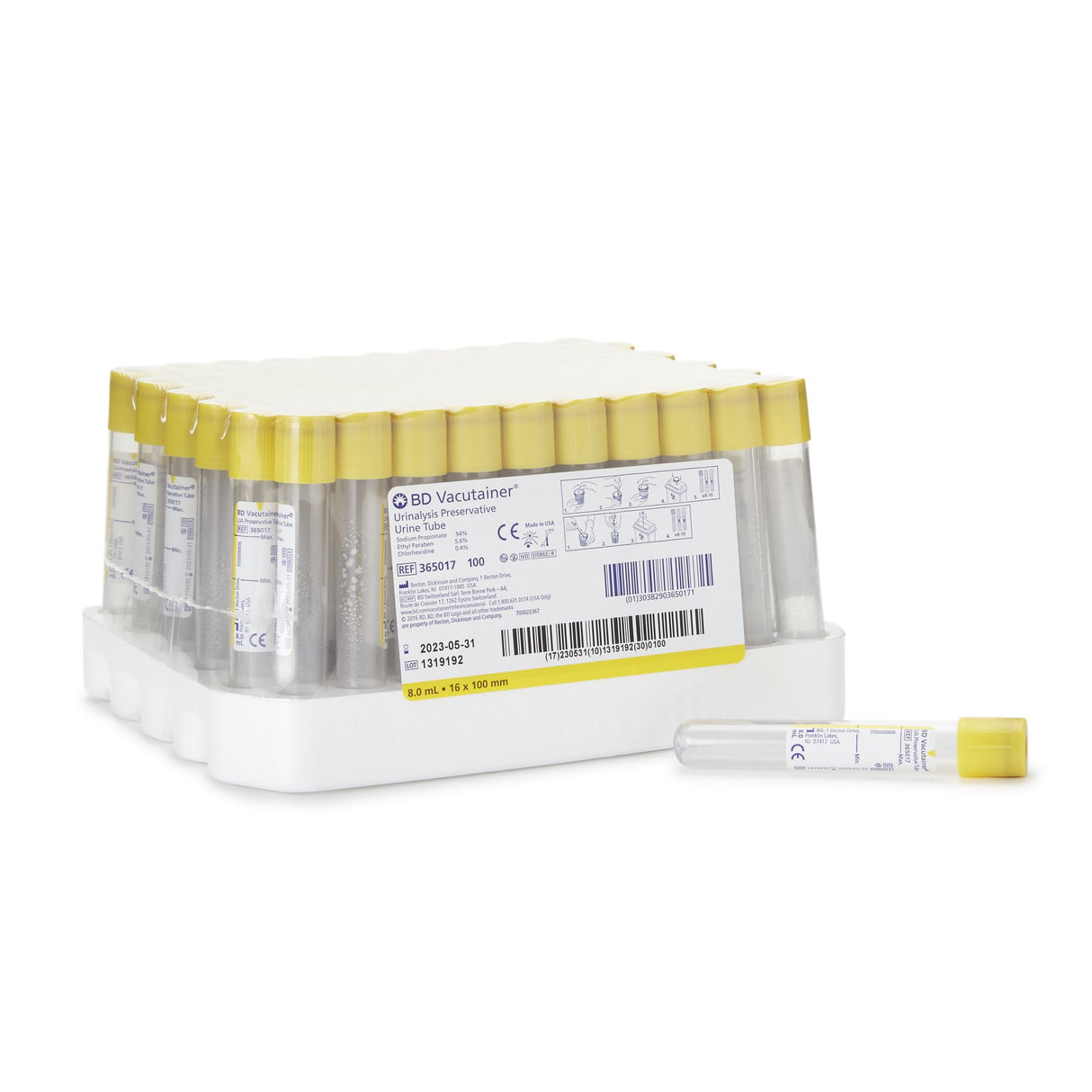 BD Vacutainer Urinalysis Tube Chlorhexidine / Ethyl Paraben / Sodium Propionate Additive 8 mL BD Hemogard Closure Polyethylene Terephthalate (PET) Tube