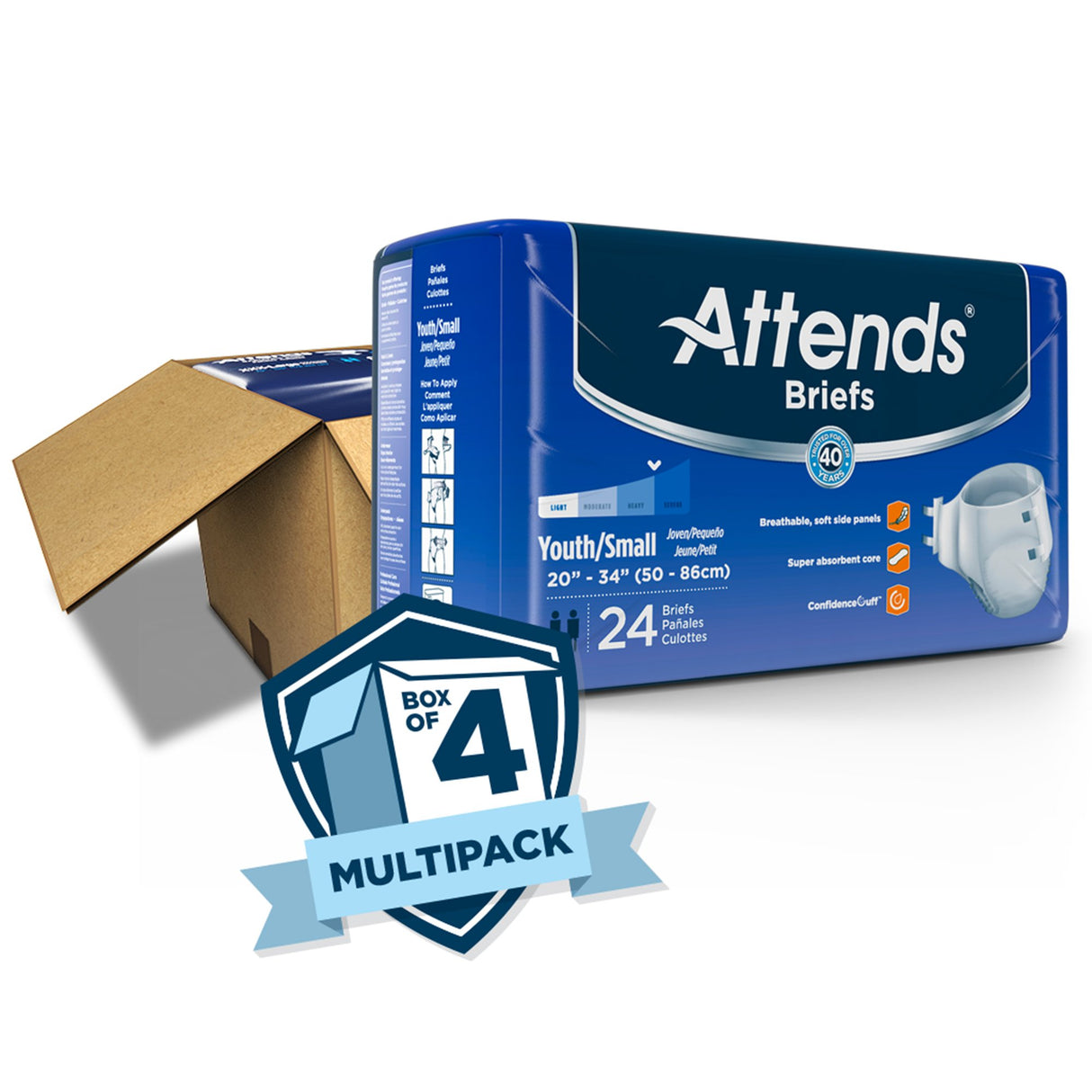 Unisex Youth Incontinence Brief Attends Small Disposable Heavy Absorbency