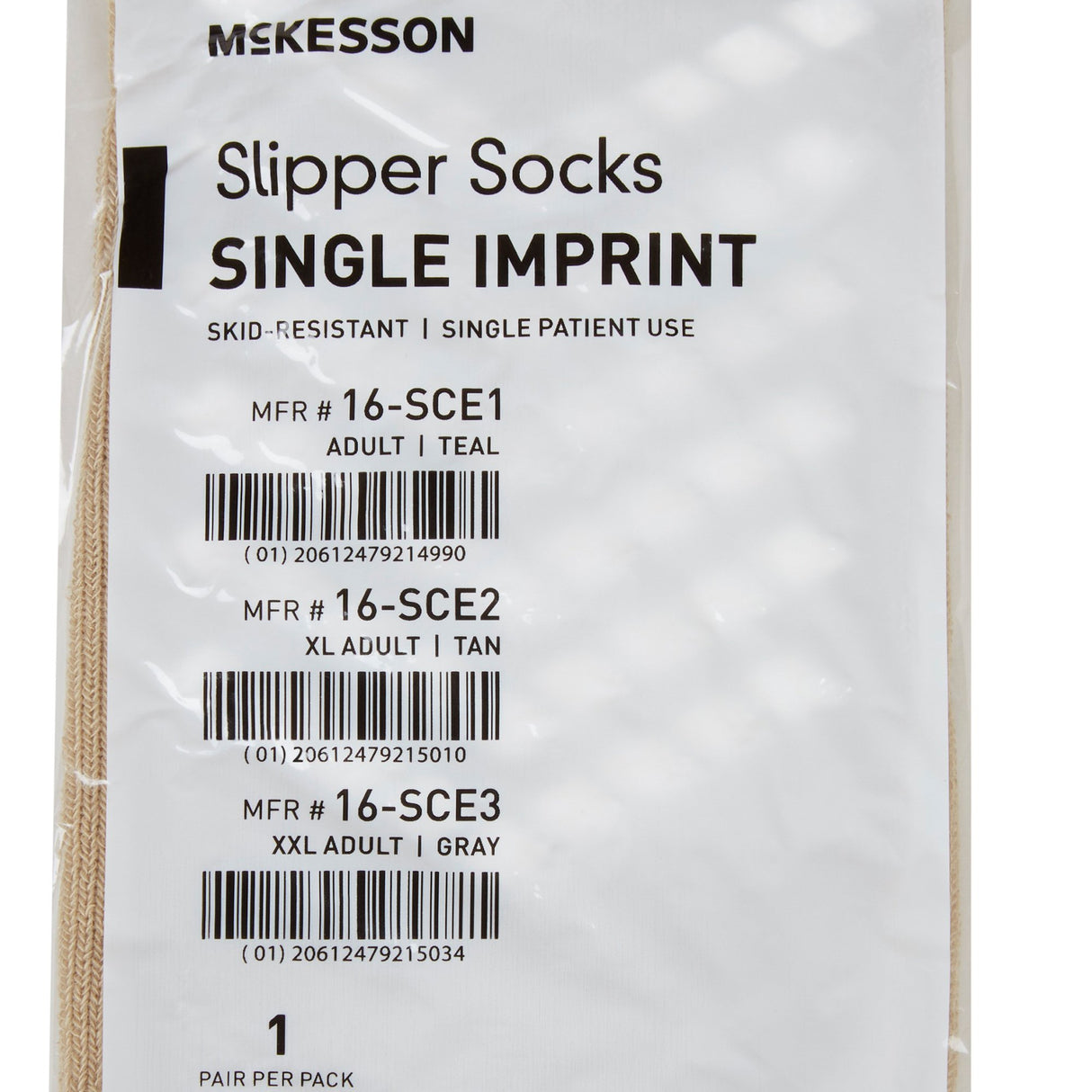 Slipper Socks McKesson Unisex Adult X-Large Single Tread Single Patient Use Tan