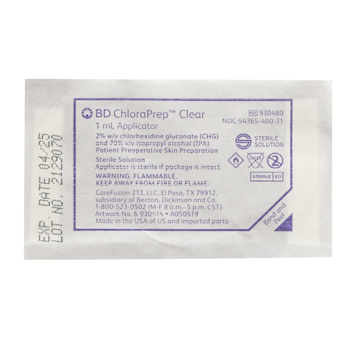 Skin Prep Solution ChloraPrep Clear 1 mL Foam Applicator 2% / 70% Strength CHG (Chlorhexidine Gluconate) / Isopropyl Alcohol Sterile