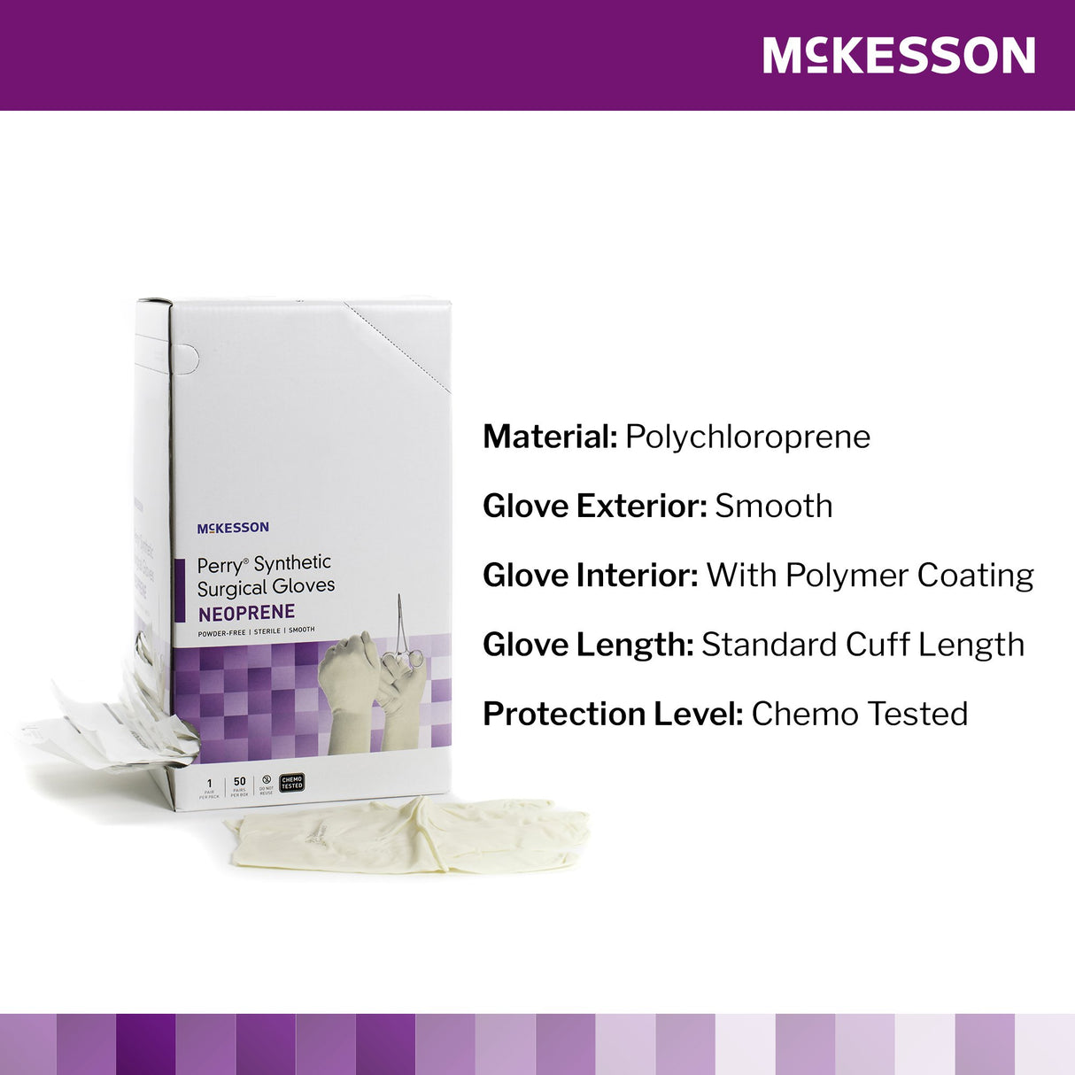 Surgical Glove McKesson Perry Synthetic Surgical Gloves Size 8.5 Sterile Polychloroprene Standard Cuff Length Smooth Cream Chemo Tested