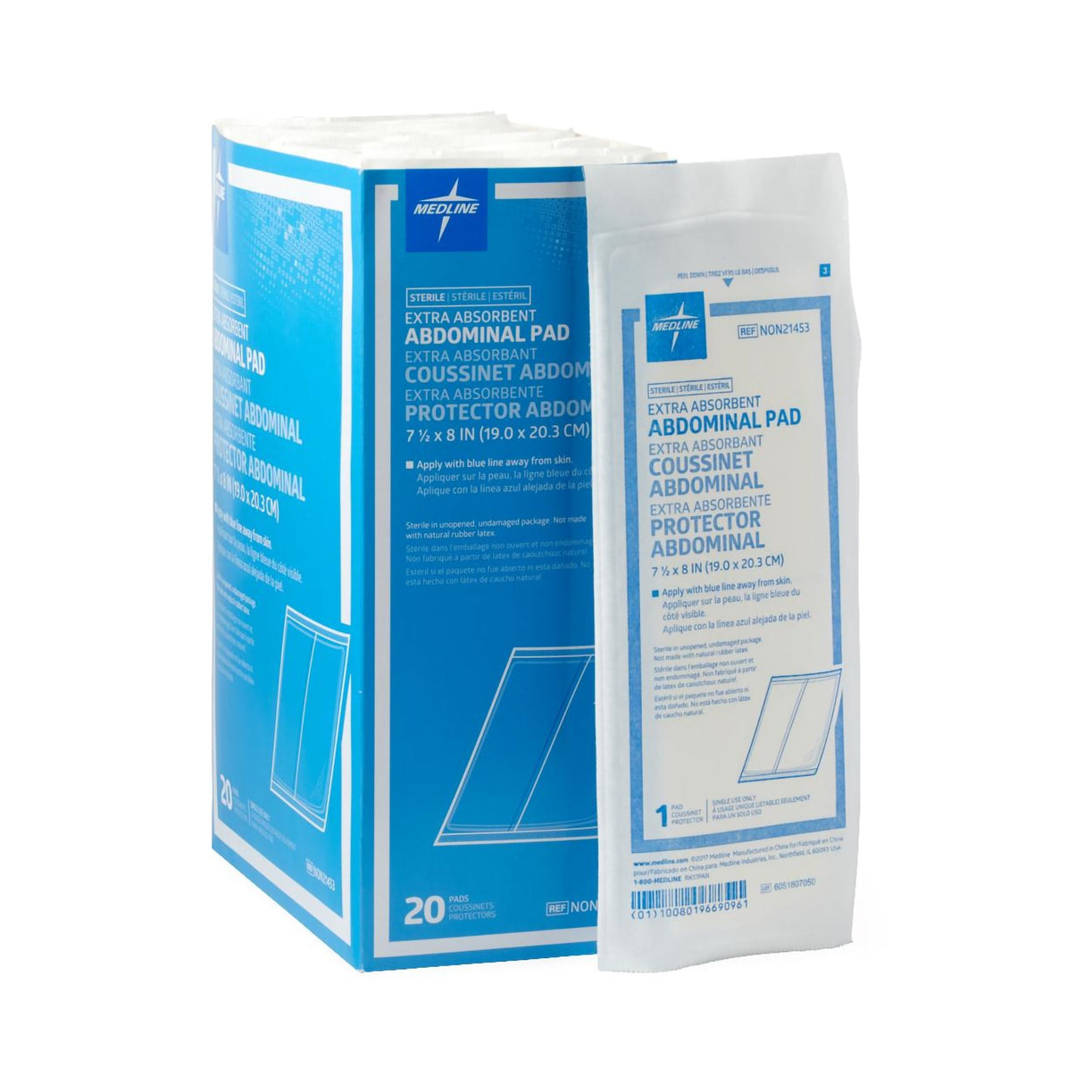 Abdominal Pad Medline 7-1/2 X 8 Inch Sterile 1 per Pack