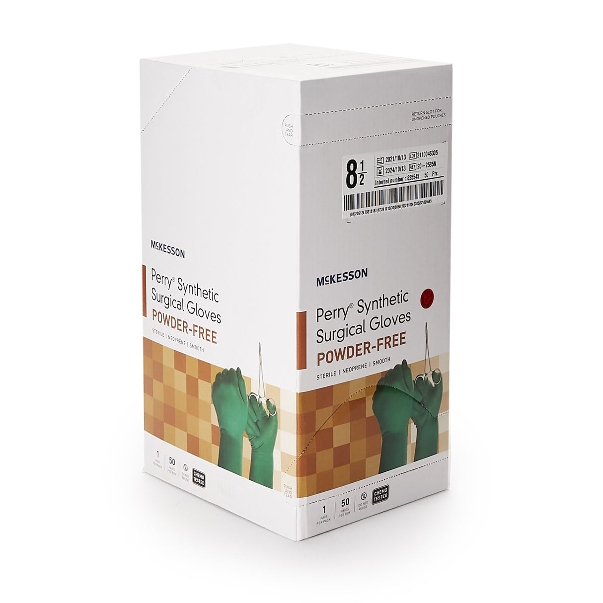 Surgical Glove McKesson Perry Performance Plus Size 8.5 Sterile Polychloroprene Standard Cuff Length Smooth Dark Green Chemo Tested