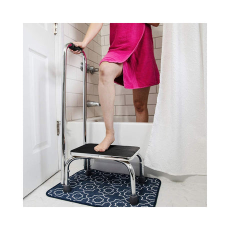 Step Stool with Handrail Mabis DMI 1 Step Chrome Plated Steel Frame 9-1/2 Inch Step Height