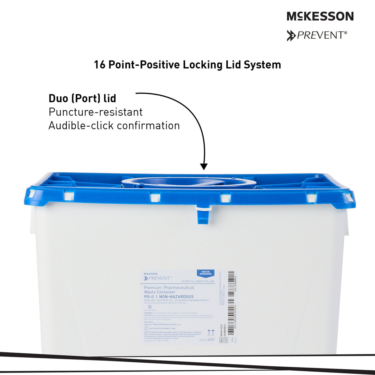 Pharmaceutical Waste Container McKesson Prevent White Base 24-3/5 H X 17-3/10 W X 13 L Inch Vertical Entry 18 Gallon