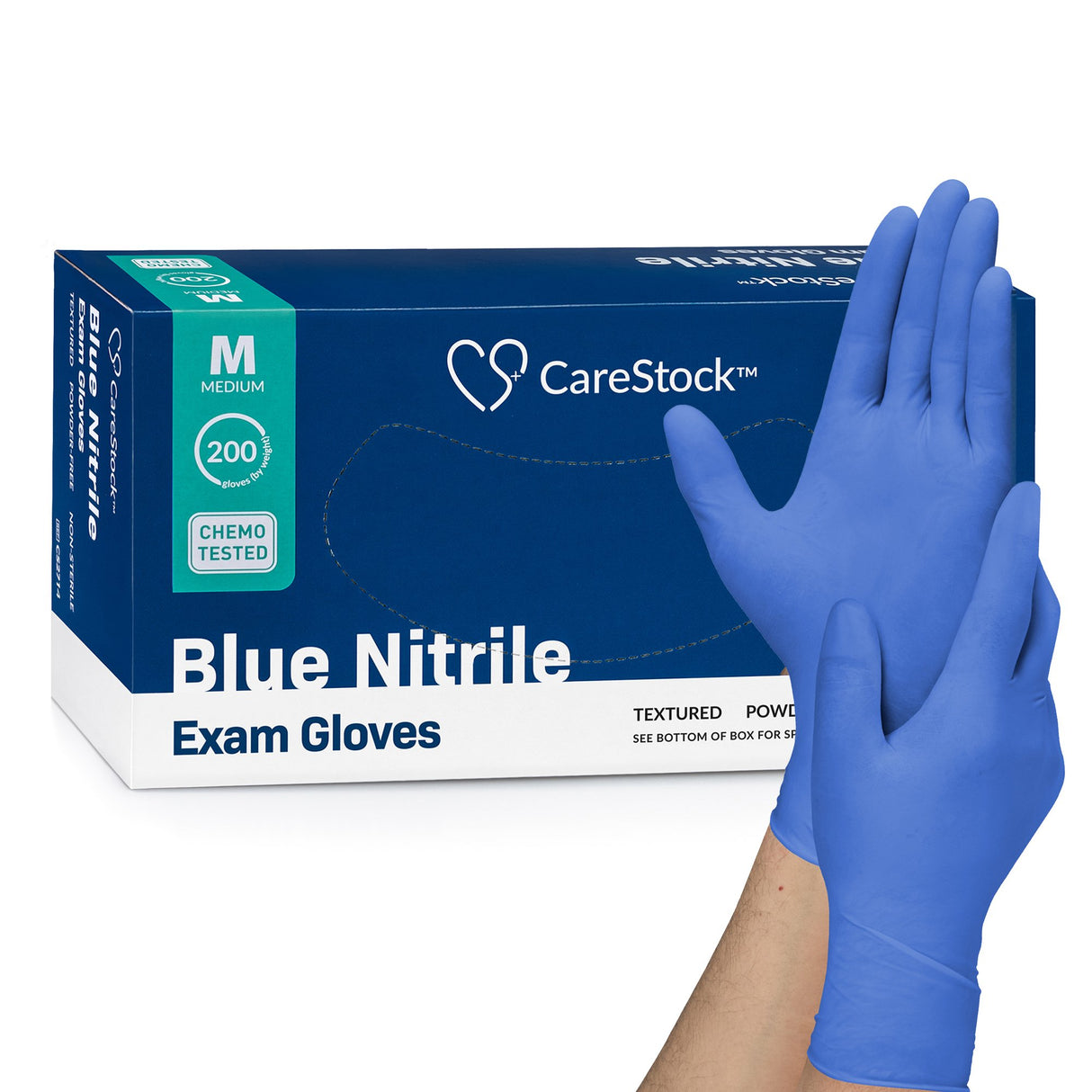 Exam Glove CareStock Medium NonSterile Nitrile Standard Cuff Length Textured Fingertips Blue Chemo Tested
