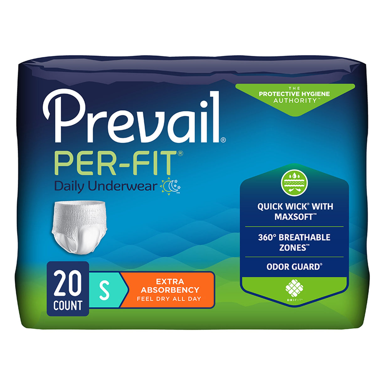 Unisex Adult Absorbent Underwear Prevail Per-Fit Extra Pull On with Tear Away Seams Small Disposable Heavy Absorbency