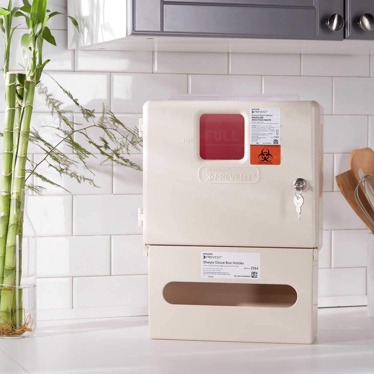 Sharps Container Cabinet / Wall Enclosure with Glove Box McKesson Prevent Polypropylene Wall Mount Locking
