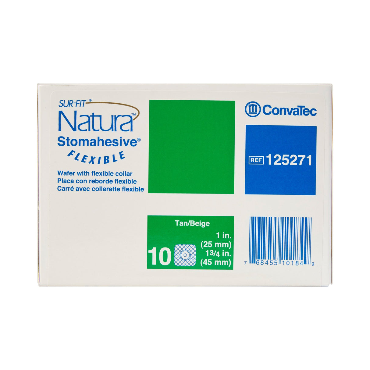 Ostomy Barrier Sur-Fit Natura Precut, Standard Wear Stomahesive Adhesive 45 mm Flange Sur-Fit Natura System Hydrocolloid 1 Inch Opening 4 X 4 Inch