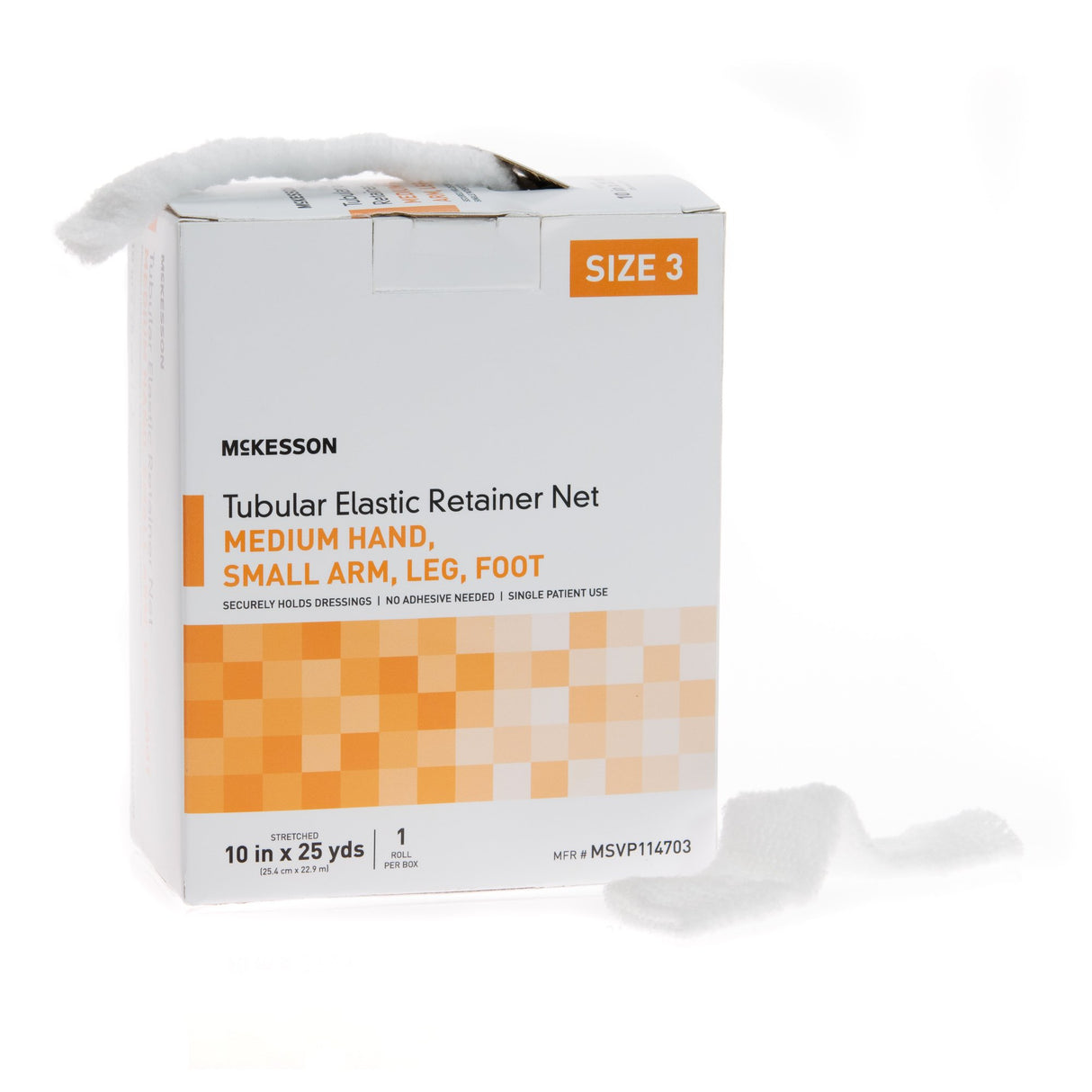Elastic Net Retainer Dressing McKesson Tubular Elastic 10 Inch X 25 Yard (25.4 cm X 22.9 m) Size 3 White Medium Hand / Small Arm / Leg / Foot NonSterile
