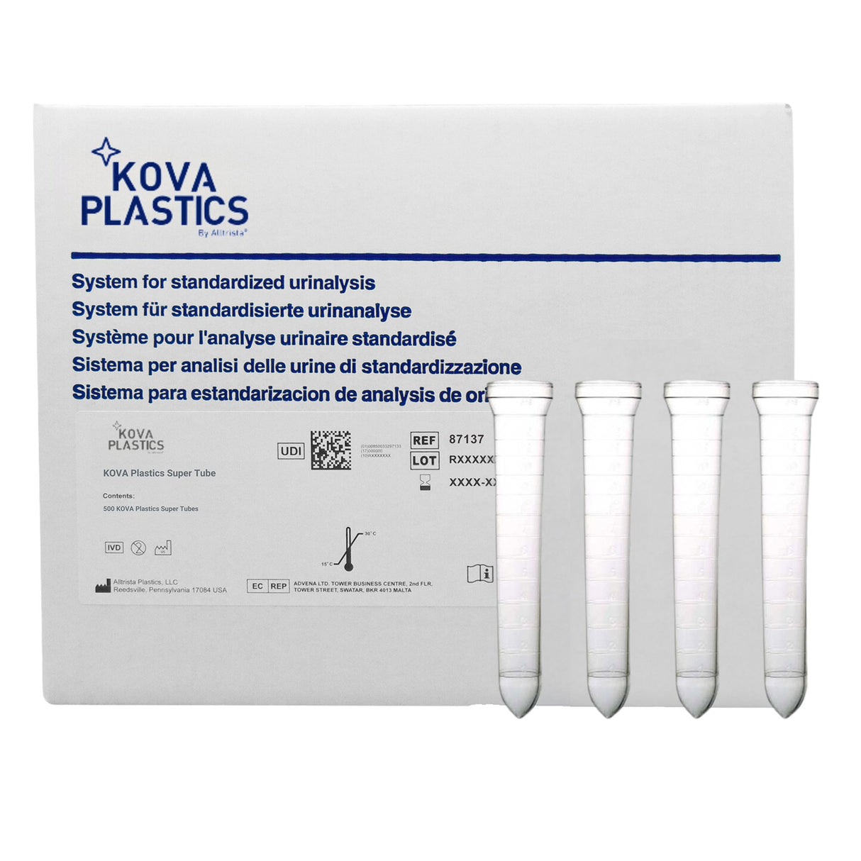 KOVA Plastics Super Urine Centrifuge Tube Plain 12 mL Without Closure Resin Tube