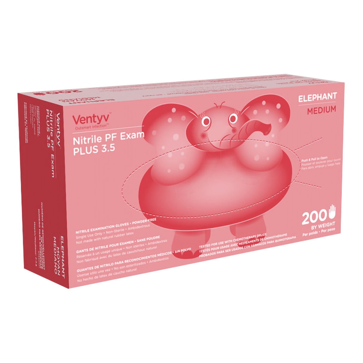 Exam Glove Ventyv Plus 3.5 ELEPHANT Medium NonSterile Nitrile Standard Cuff Length Textured Fingertips Violet Chemo Tested