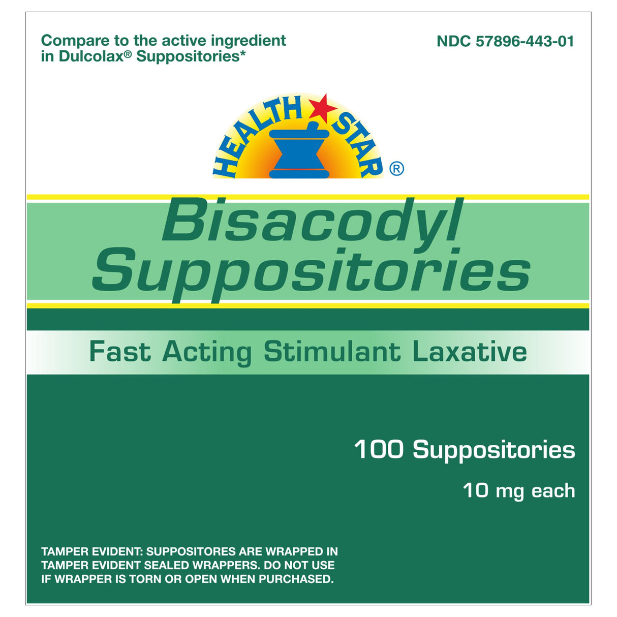Laxative Health Star Suppository 100 per Box 10 mg Strength Bisacodyl USP