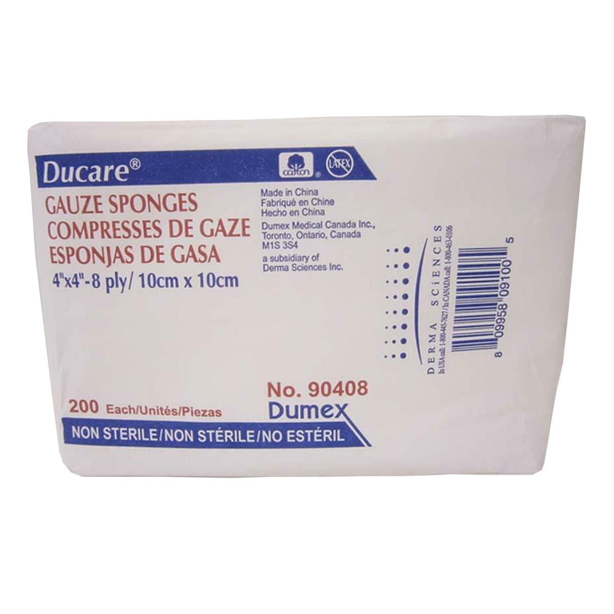 Gauze Sponge Ducare 4 X 4 Inch 8-Ply NonSterile 200 per Pack