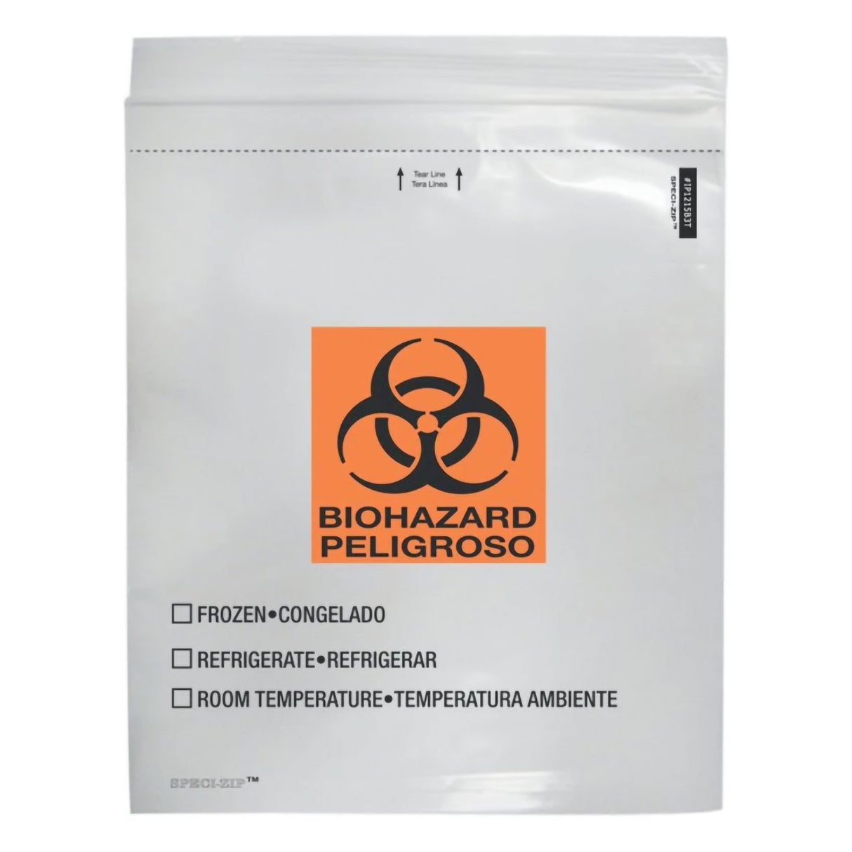 Specimen Transport Bag with Document Pouch Speci-Zip 12 X 15 Inch Zip Closure Biohazard Symbol / Storage Instructions NonSterile