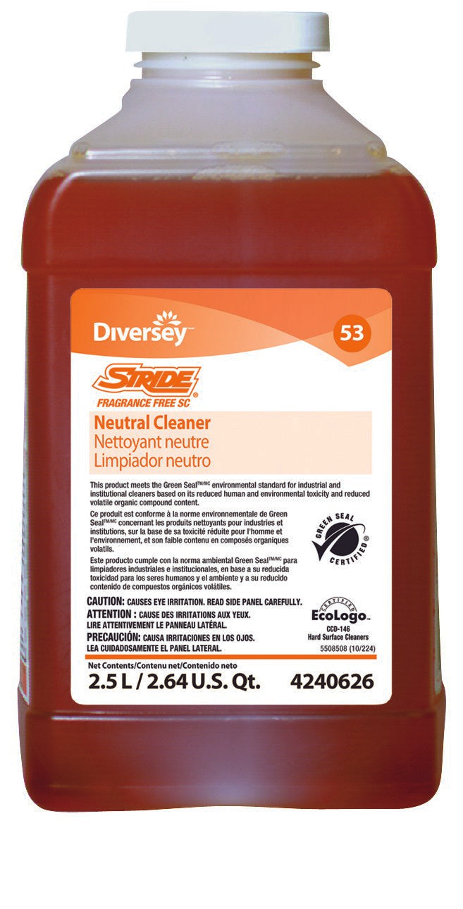 Floor Cleaner Diversey Stride Liquid 2.5 Liter Bottle Unscented Manual Pour