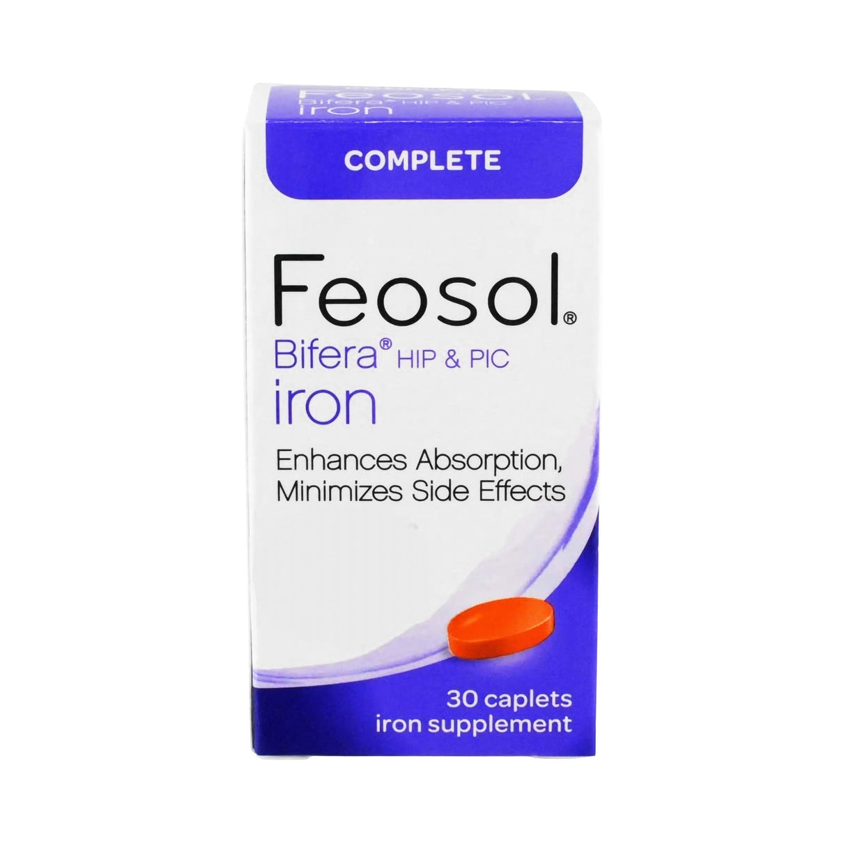 Mineral Supplement Feosol Bifera Hip & PIC Iron / PIC / HIP 28 mg - 22 mg - 6 mg Strength Caplet 30 per Bottle