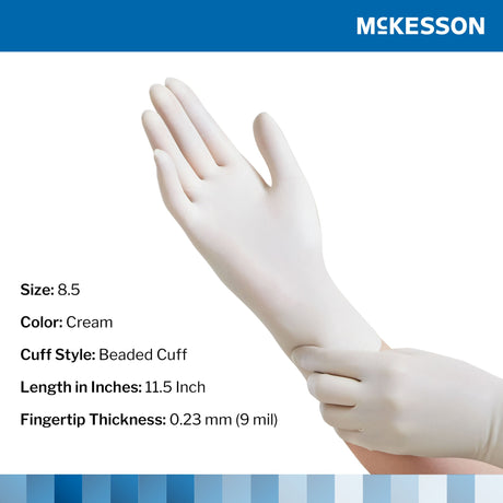 Surgical Glove McKesson Perry Size 8.5 Sterile Latex Standard Cuff Length Smooth Cream Not Chemo Approved