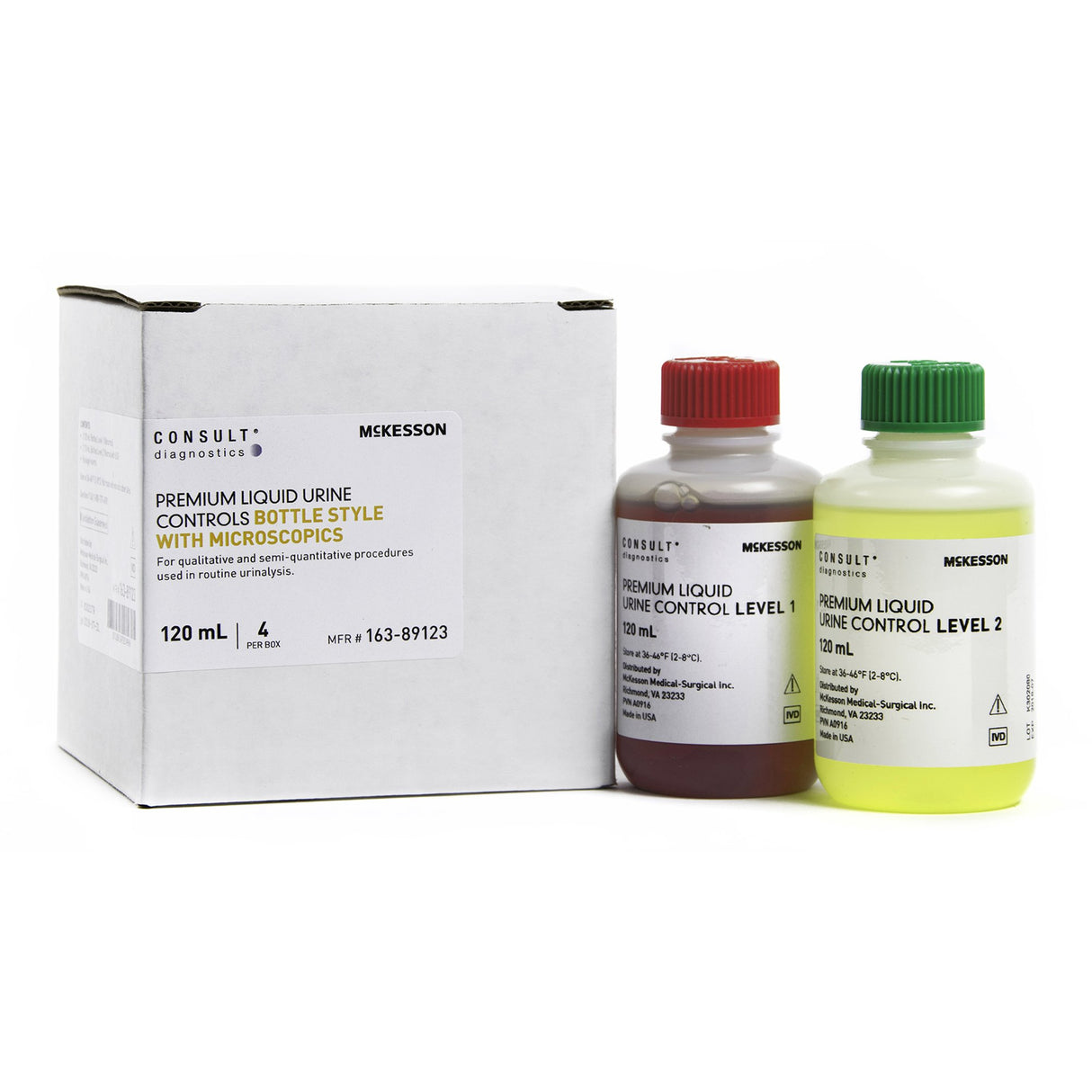 Urine Chemistry Control Set McKesson Consult Microscopic Testing Positive Level / Negative Level 2 Level 1 (Abnormal) 120 mL Bottles, 2 Level 2 (Normal with hCG) 120 mL Bottles
