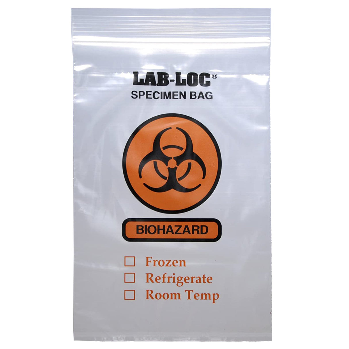 Specimen Transport Bag with Document Pouch Lab-Loc 6 X 9 Inch Zip Closure Biohazard Symbol / Storage Instructions NonSterile
