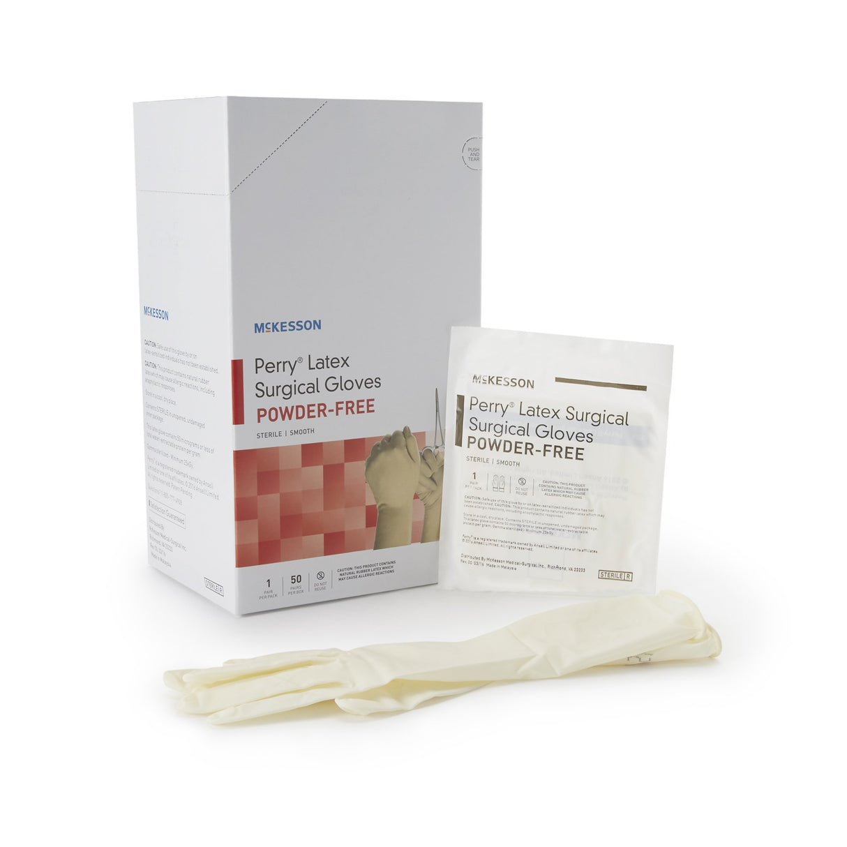 Surgical Glove McKesson Perry Size 6.5 Sterile Latex Standard Cuff Length Smooth Cream Not Chemo Approved