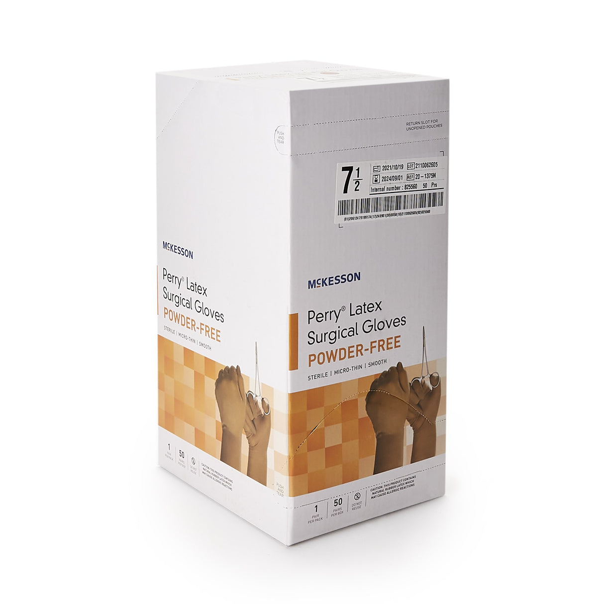 Surgical Glove McKesson Perry Size 7.5 Sterile Latex Standard Cuff Length Smooth Brown Not Chemo Approved