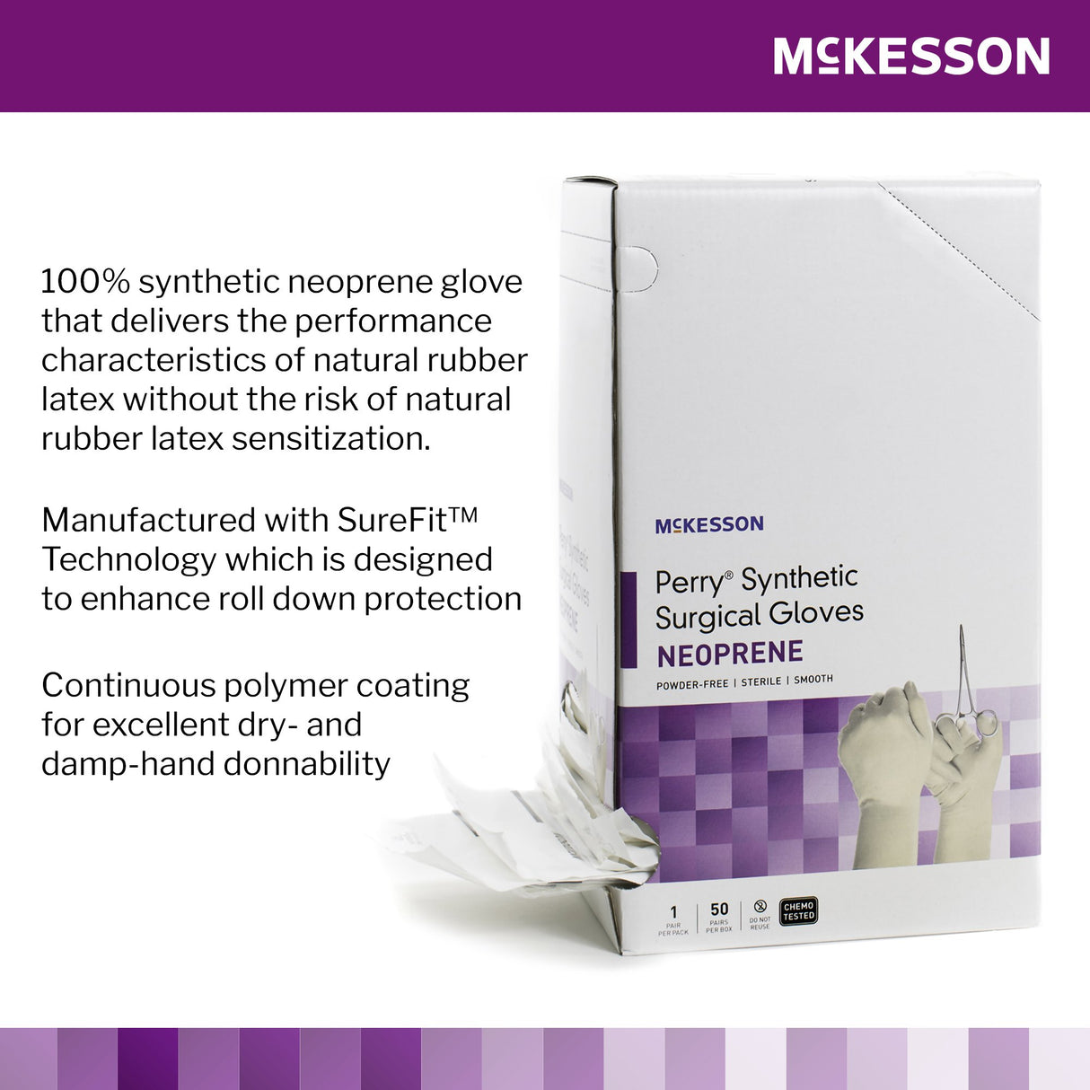 Surgical Glove McKesson Perry Synthetic Surgical Gloves Size 7 Sterile Polychloroprene Standard Cuff Length Smooth Cream Chemo Tested