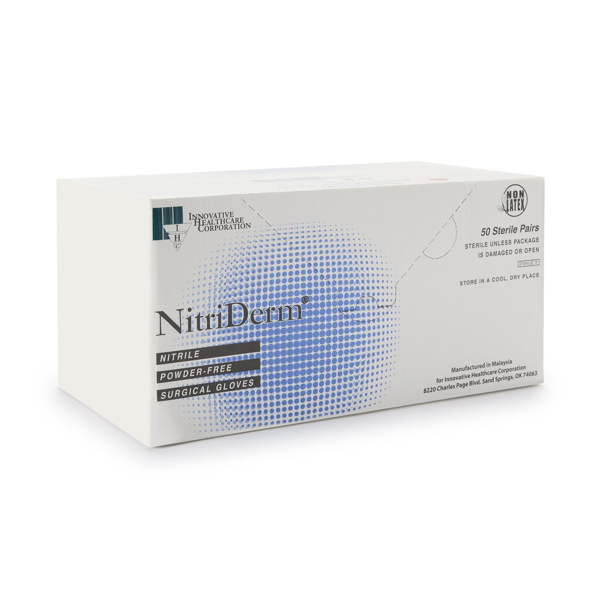 Surgical Glove NitriDerm Size 7.5 Sterile Nitrile Standard Cuff Length Fully Textured White Chemo Tested