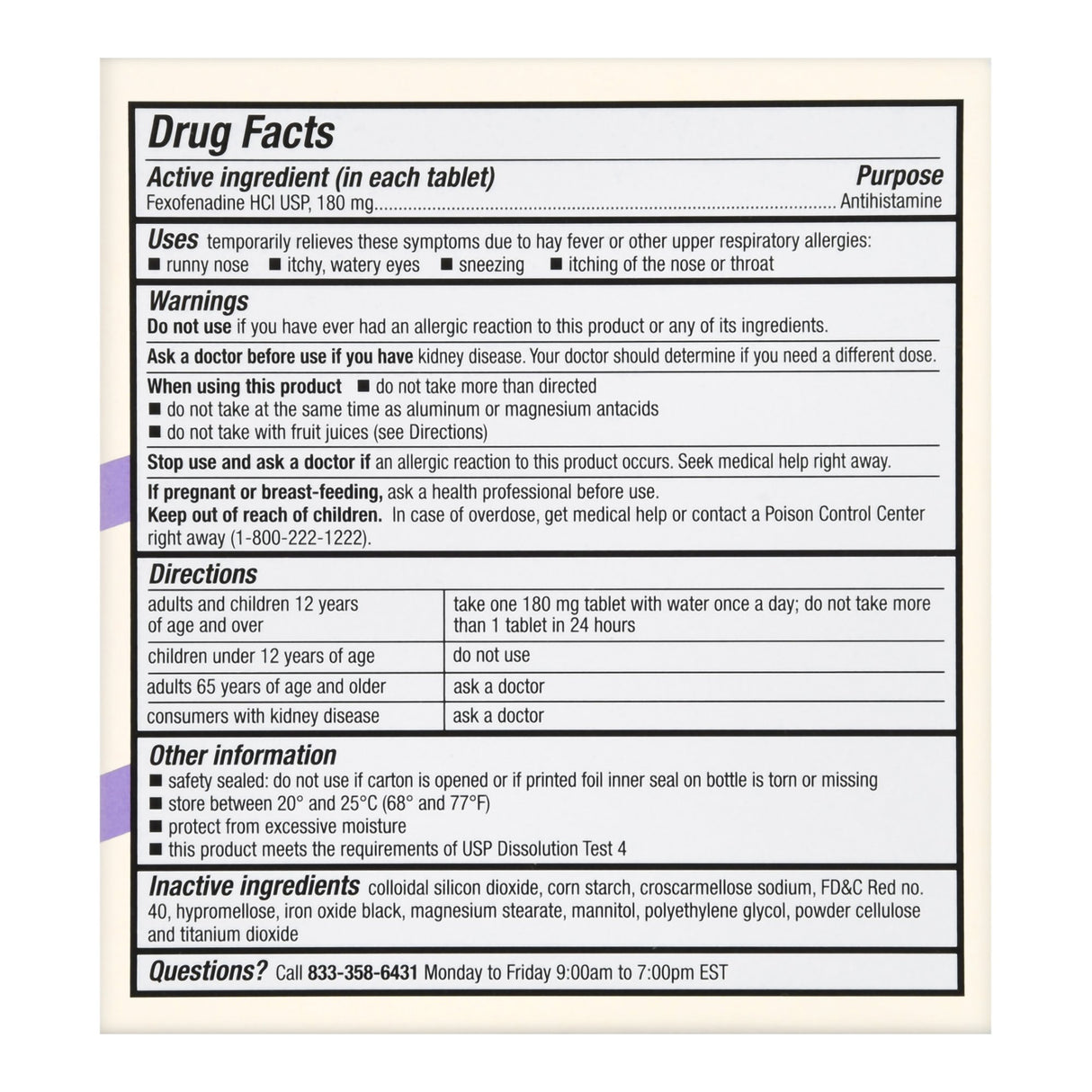 Allergy Relief Foster & Thrive 180 mg Strength Tablet 70 per Bottle