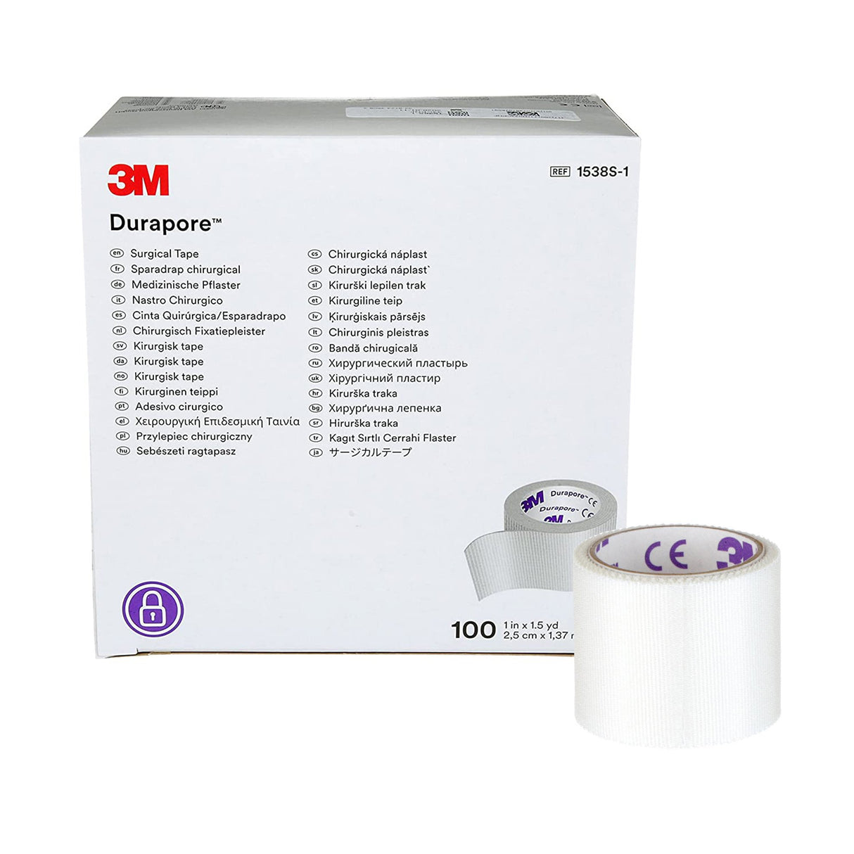 Medical Tape 3M Durapore White 1 Inch X 1-1/2 Yard Silk-Like Cloth NonSterile