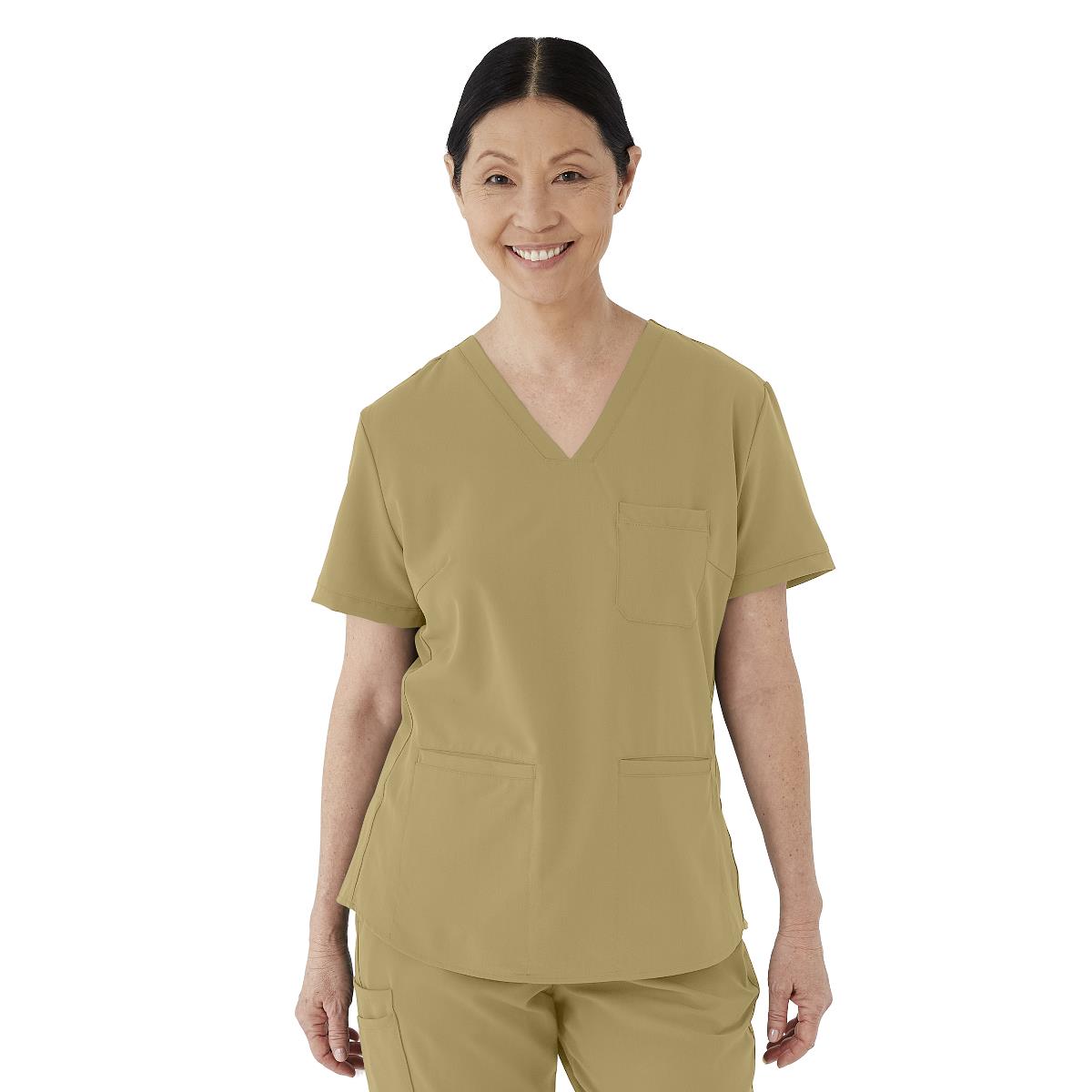 Lexington AVE Women's V-Neck Scrub Tops with 3 Pockets Khaki