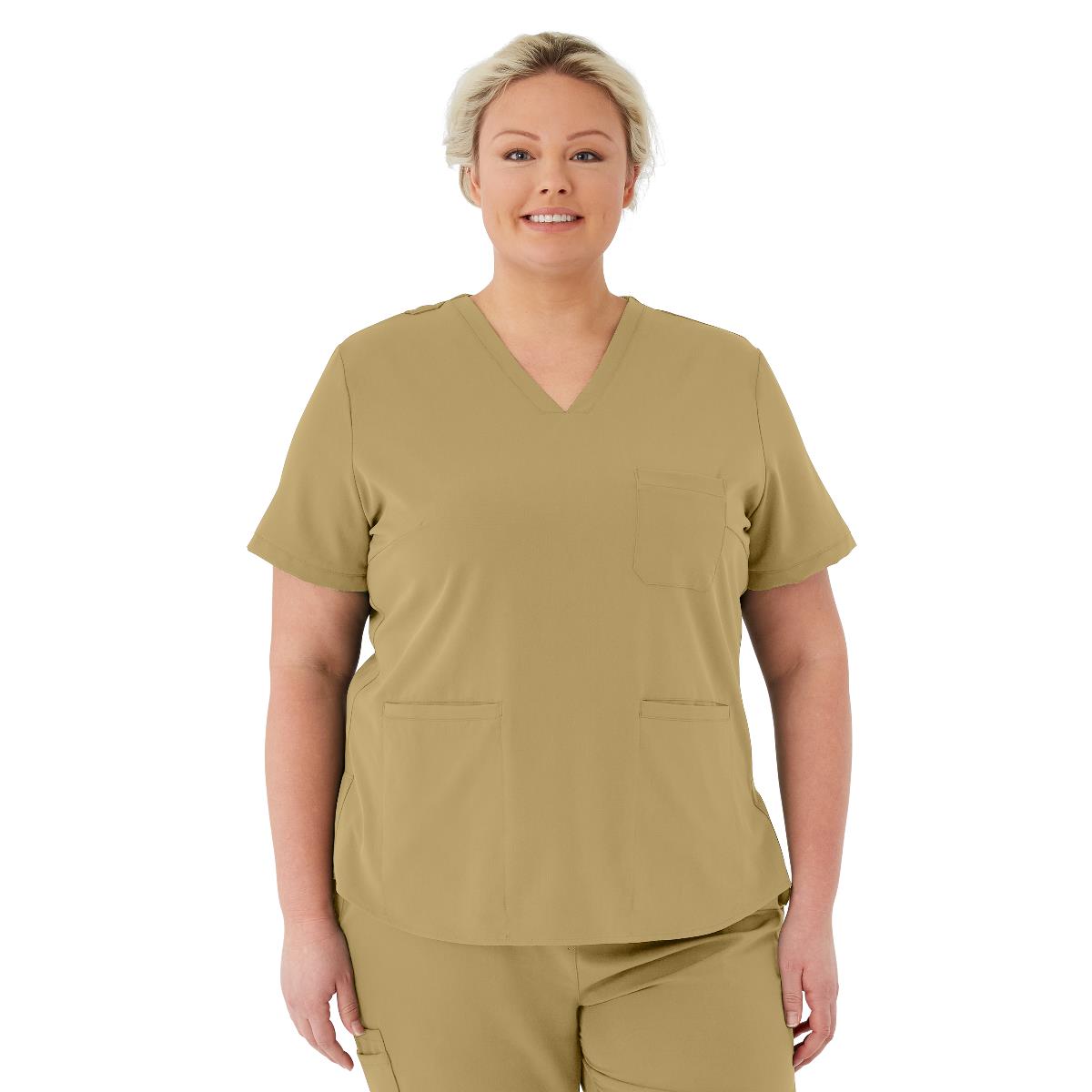 Lexington AVE Women's V-Neck Scrub Tops with 3 Pockets Khaki