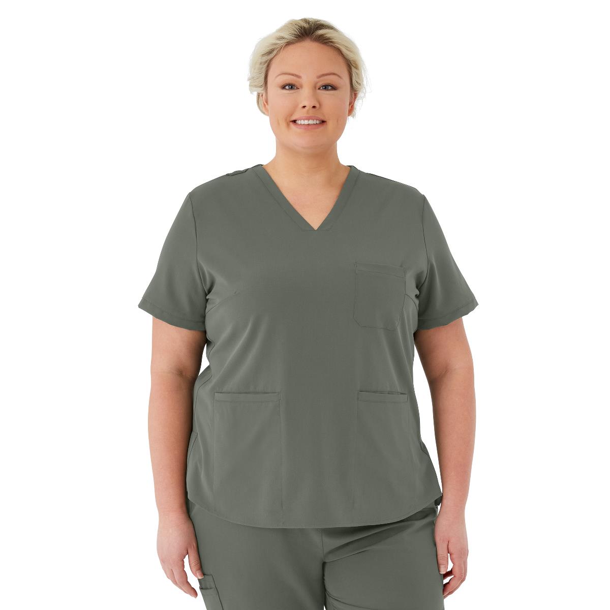 Lexington AVE Women's V-Neck Scrub Tops with 3 Pockets Olive