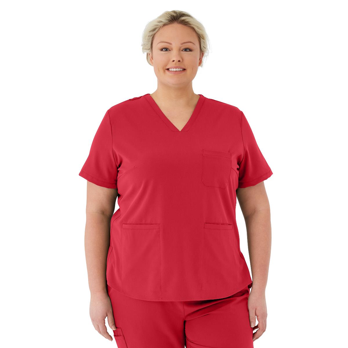 Lexington AVE Women's V-Neck Scrub Tops with 3 Pockets Red