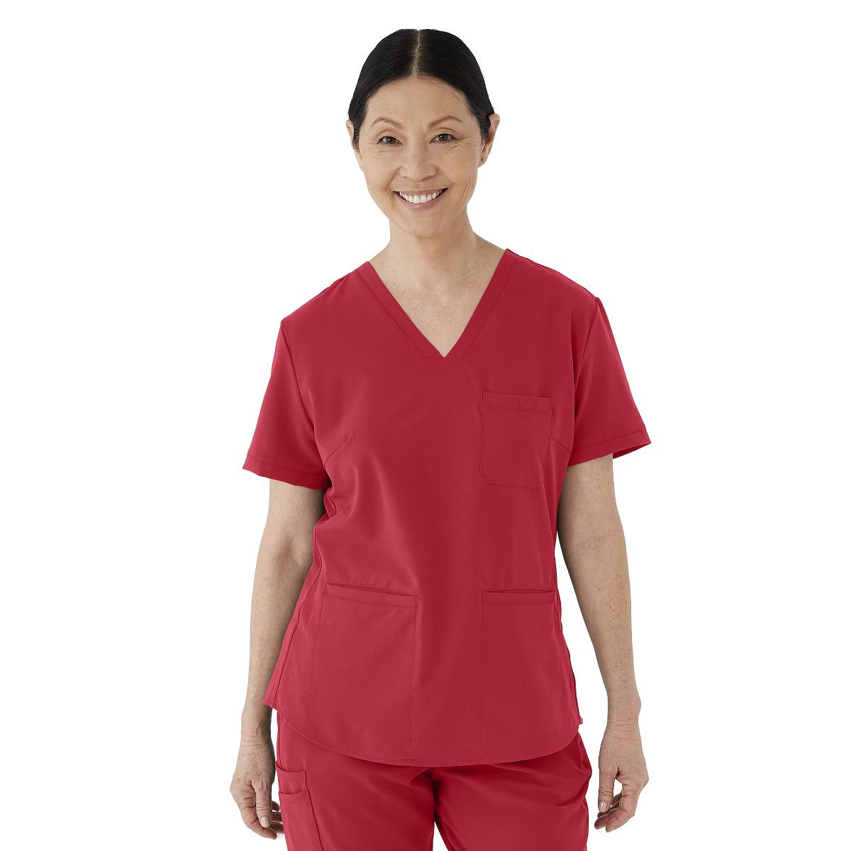 Lexington AVE Women's V-Neck Scrub Tops with 3 Pockets Red