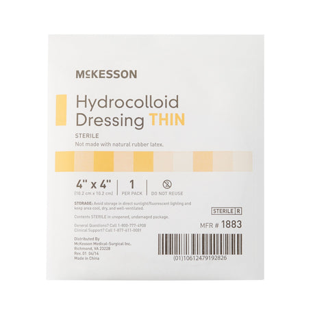 Thin Hydrocolloid Dressing McKesson Film Backing 4 X 4 Inch Square Hydrocolloid