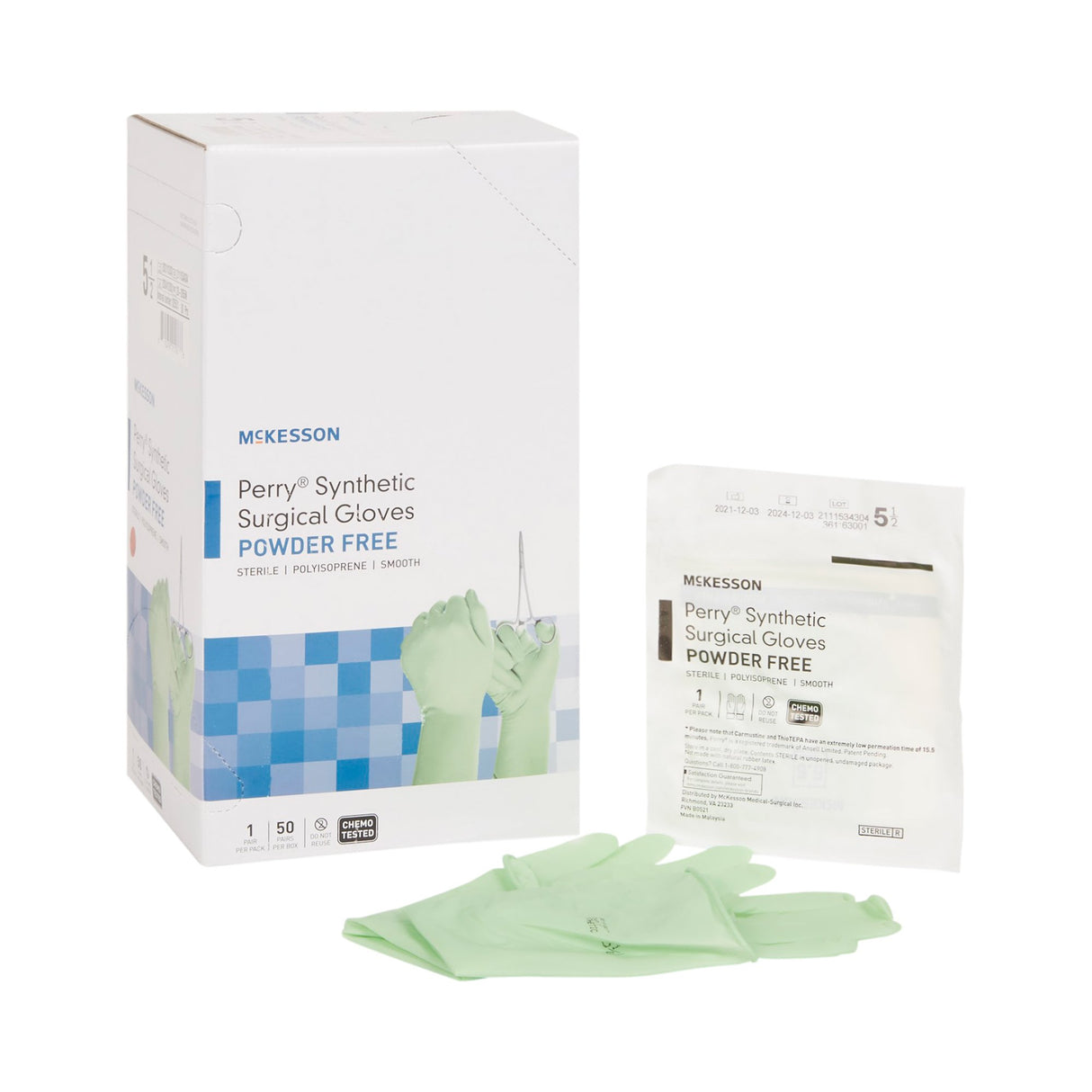 Surgical Glove McKesson Perry Performance Plus Size 5.5 Sterile Polyisoprene Standard Cuff Length Smooth Green Chemo Tested
