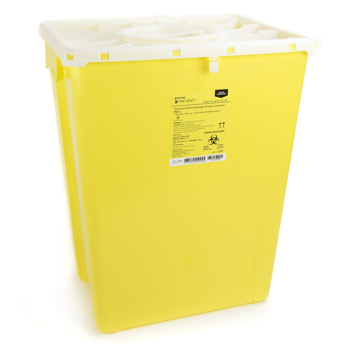 Chemotherapy Waste Container McKesson Prevent Yellow Base 20-4/5 H X 17-3/10 W X 13 L Inch Vertical Entry 12 Gallon