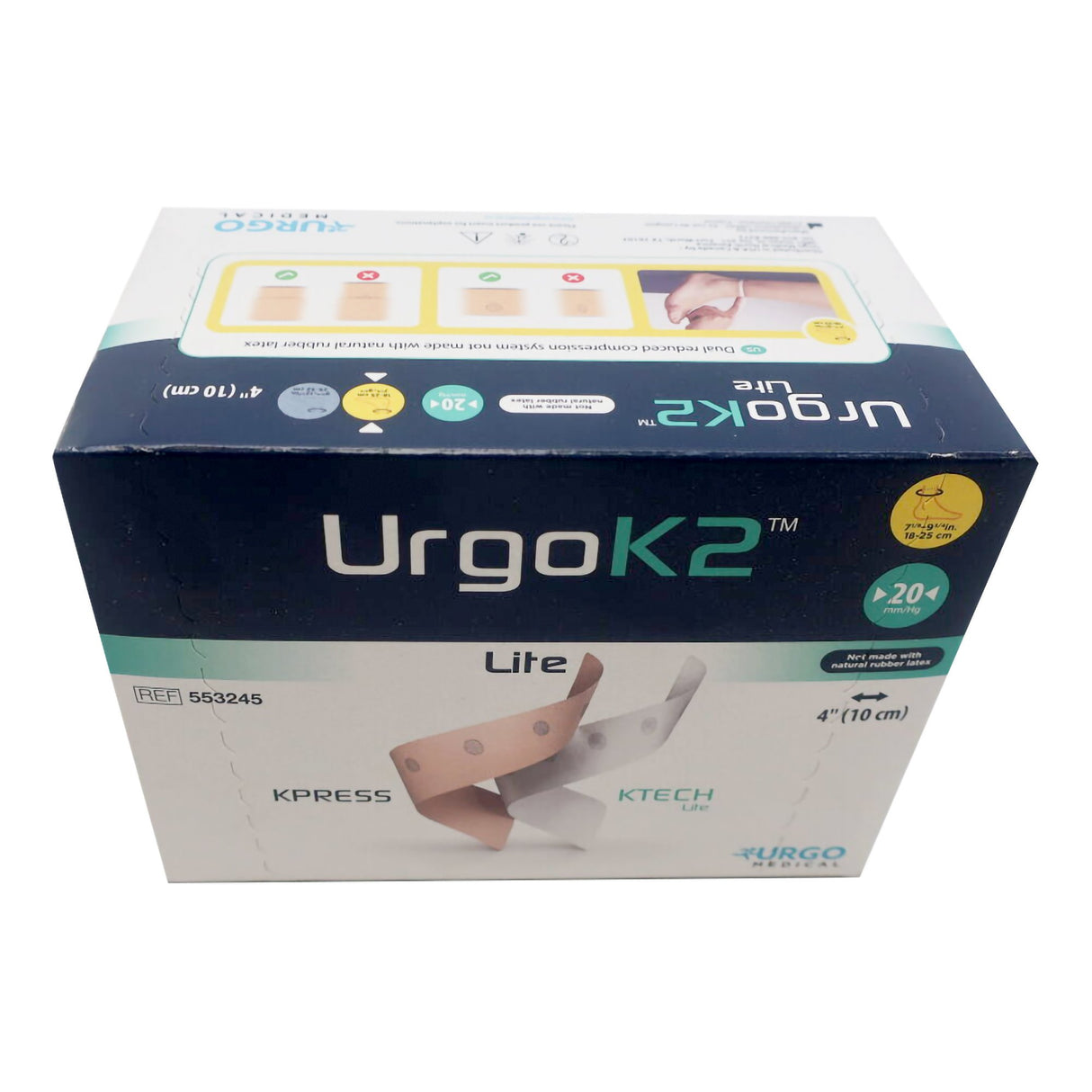 2 Layer Compression Bandage System URGOK2 Lite 4 X 7-1/8 to 9-3/4 Inch Self-Adherent Closure Tan / White / Pink NonSterile Regular 20 mmHg