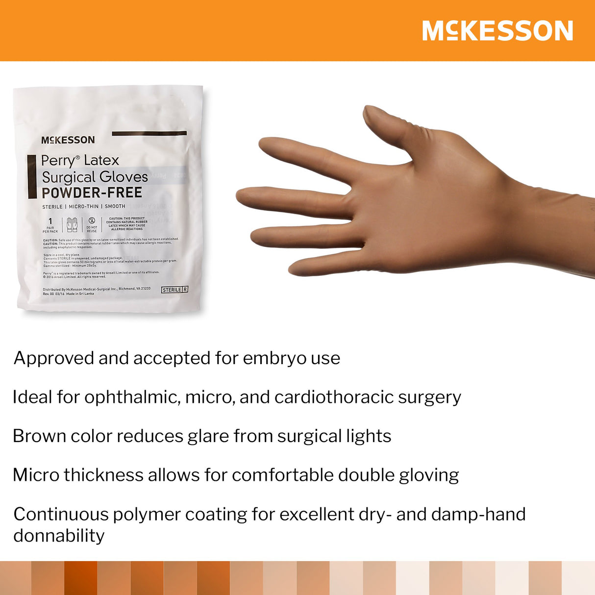 Surgical Glove McKesson Perry Size 9 Sterile Latex Standard Cuff Length Smooth Brown Not Chemo Approved