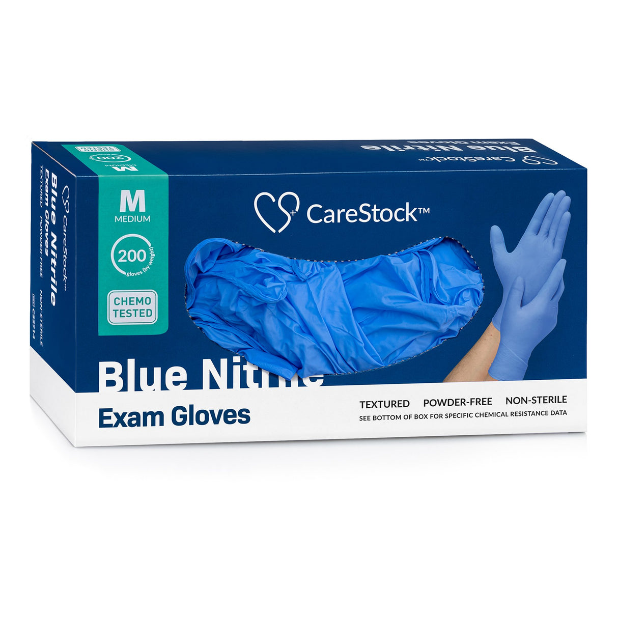 Exam Glove CareStock Medium NonSterile Nitrile Standard Cuff Length Textured Fingertips Blue Chemo Tested