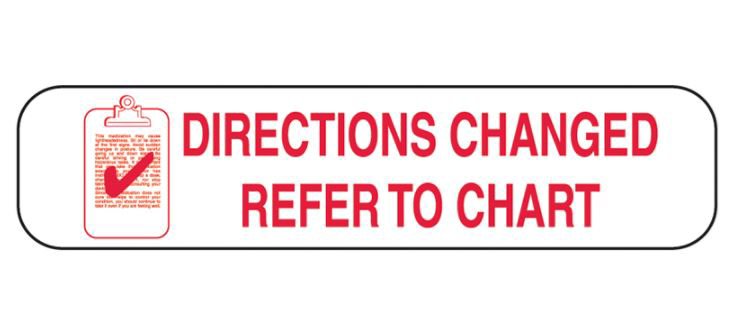 Pre-Printed Label Barkley Auxiliary Label White Paper Directions Changed Refer To Chart Red Safety and Instructional 3/8 X 1-5/8 Inch