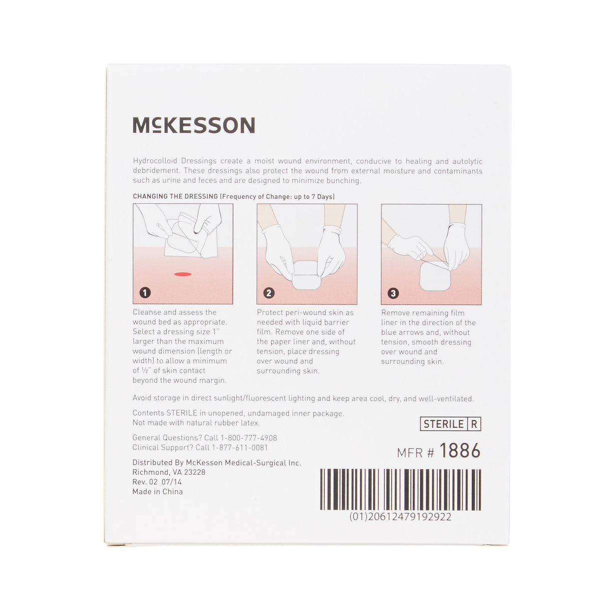 Hydrocolloid Dressing McKesson Waterproof Film Backing 2 X 2 Inch Square Hydrocolloid / Film