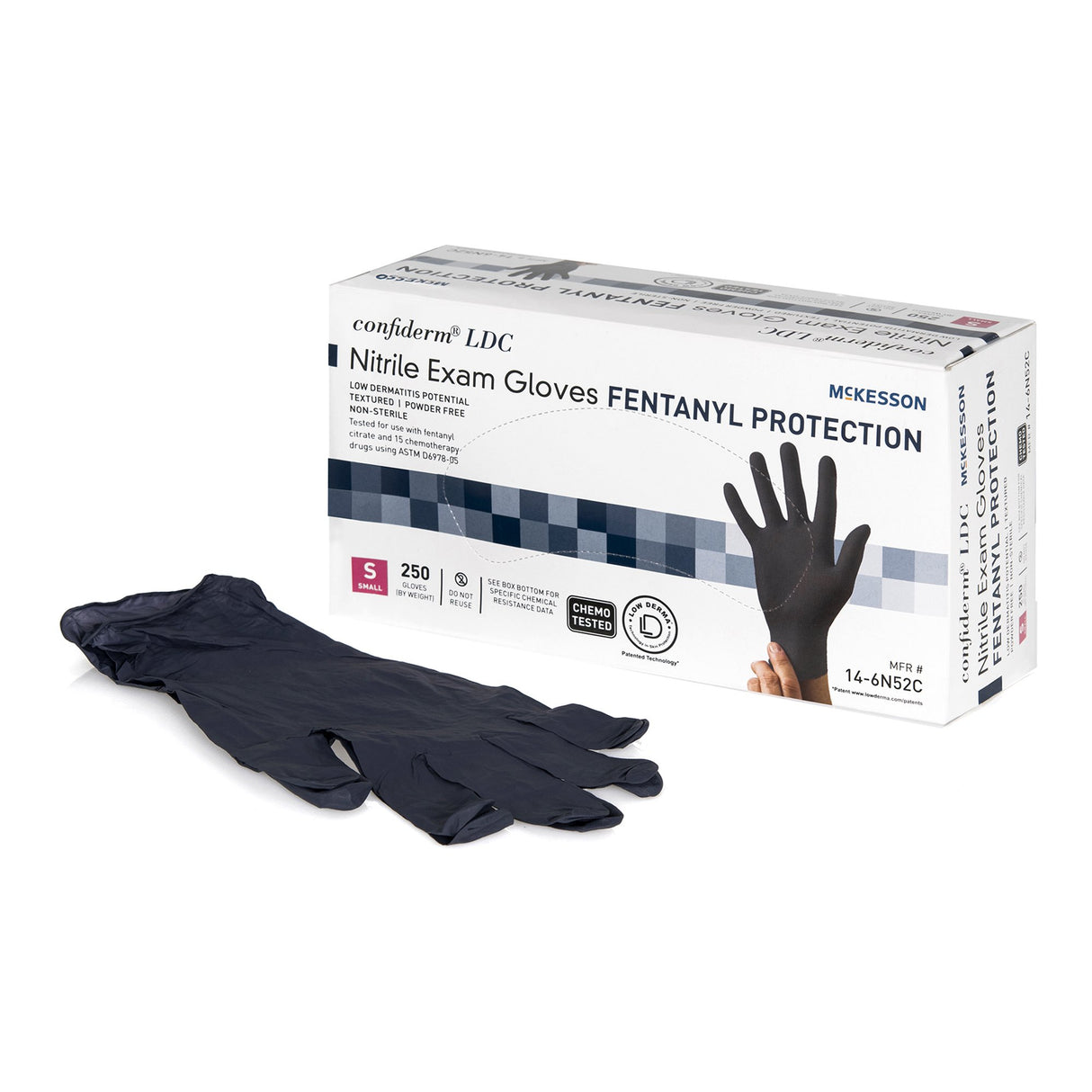 Exam Glove McKesson Confiderm LDC Small NonSterile Nitrile Standard Cuff Length Fully Textured Black Chemo Tested / Fentanyl Tested